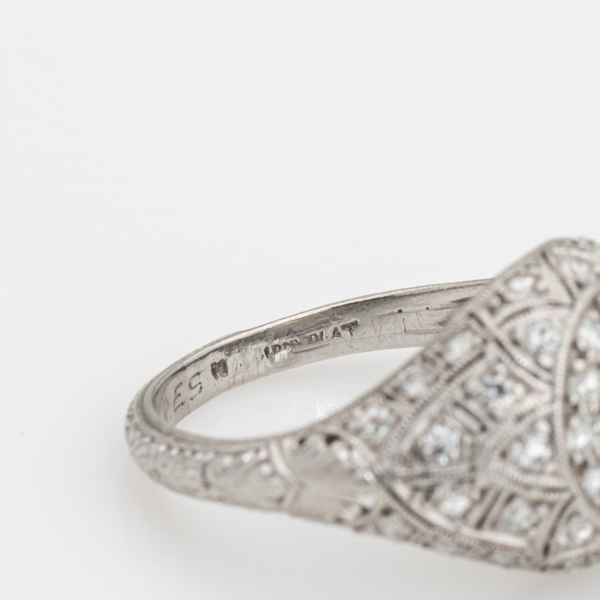 Vintage Art Deco 1ct Diamond Ring 5.25 Platinum Engagement Fine Bridal Jewelry For Sale 2
