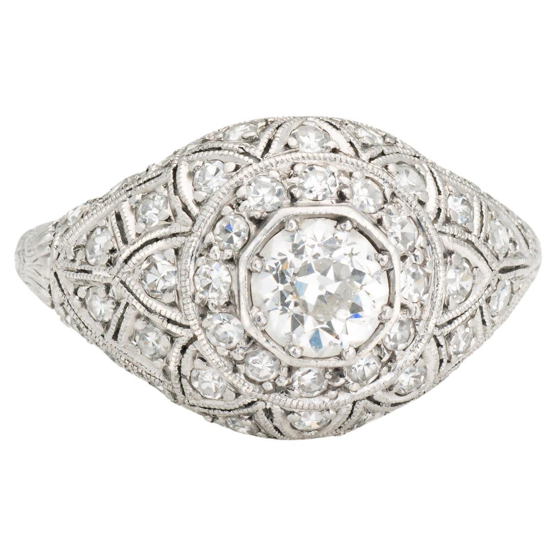 Vintage Art Deco 1ct Anillo de Diamantes 5.25 Platino Compromiso Joyería de Novia Fina