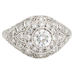 Vintage Art Deco 1ct Anillo de Diamantes 5.25 Platino Compromiso Joyería de Novia Fina