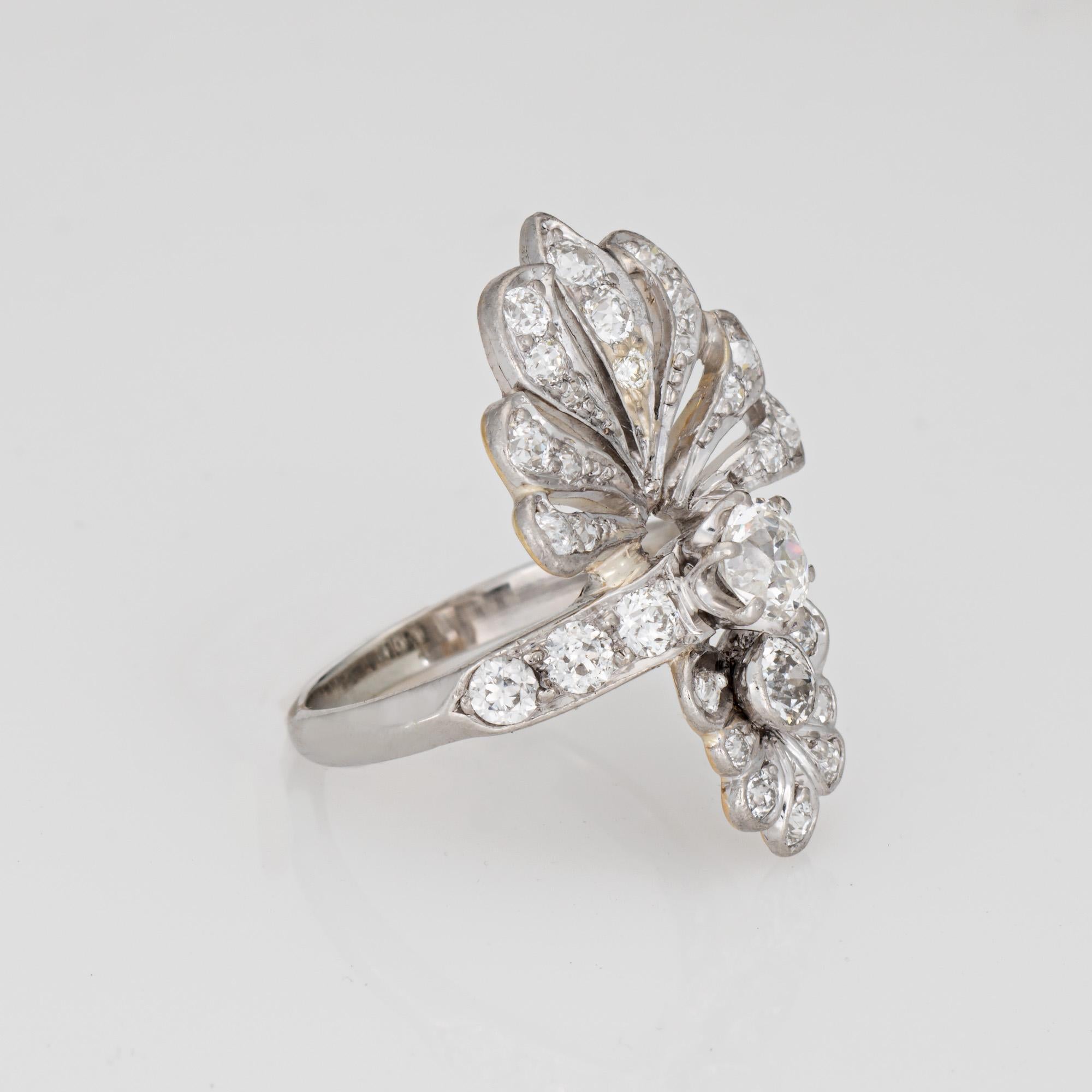 Art déco Vintage Art Deco 1ct Diamond Ring Sz 4.5 Cluster Cocktail Fine Estate Jewelry en vente