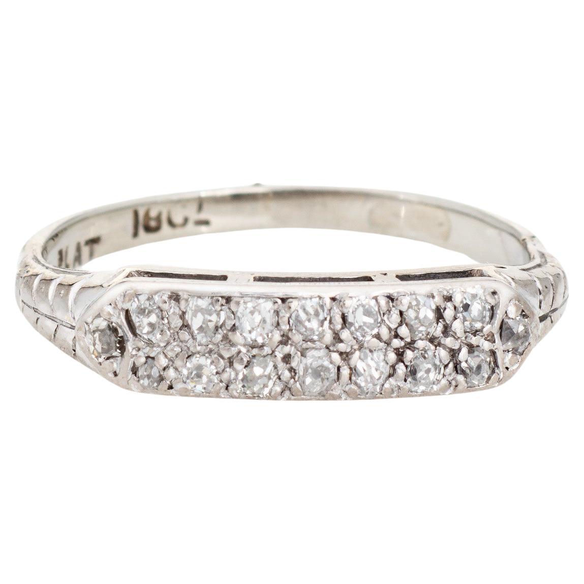 Vintage Art Deco 2 Row Diamond Ring 18k White Gold Anniversary Band Sz 6