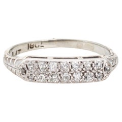 Anello Vintage Art Deco con 2 file di diamanti in oro bianco 18k per anniversario Sz 6