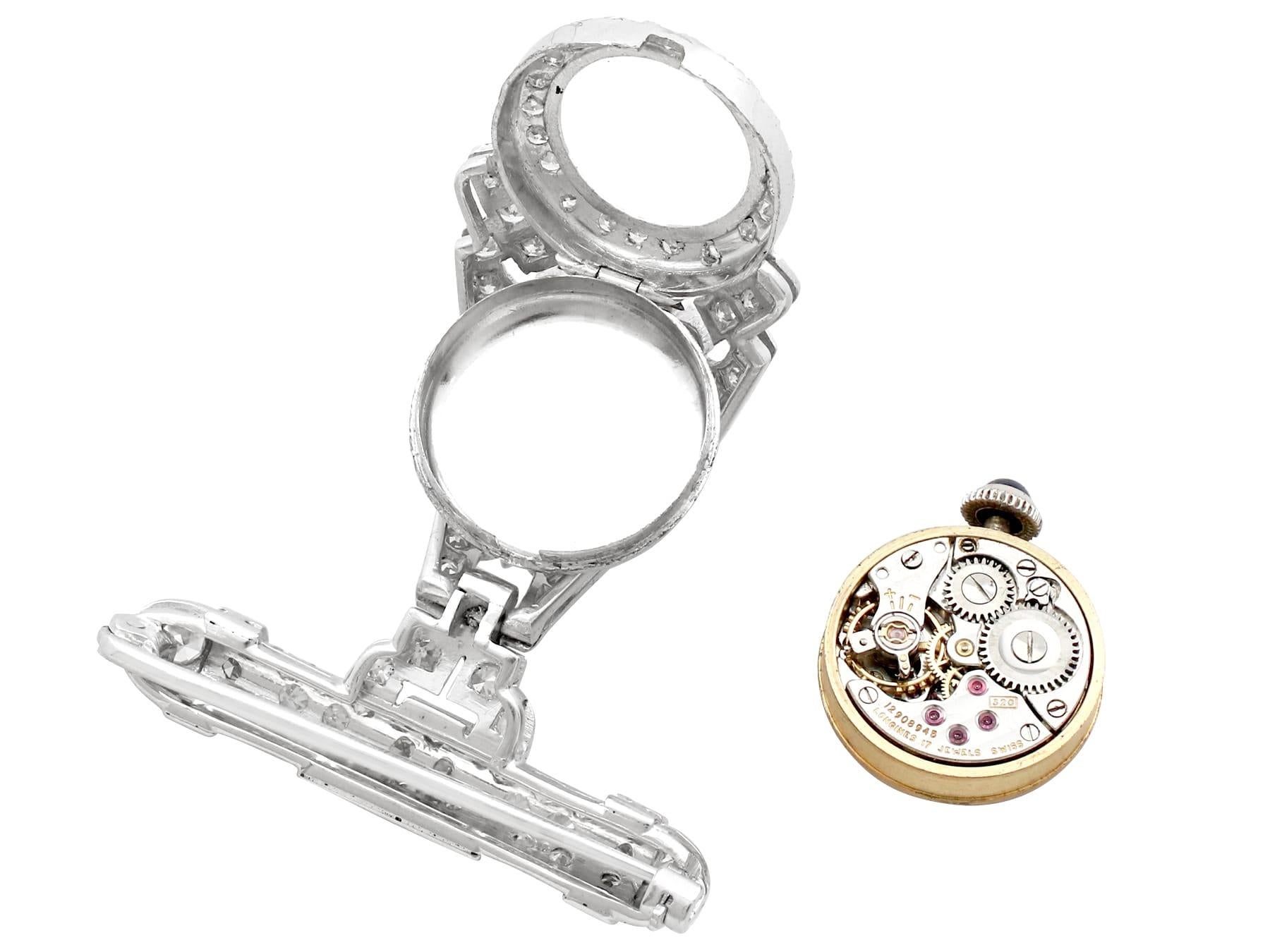 Vintage Art Deco 2,04 Karat Diamant und Platin Damen Fob Uhr CIRCA 1940 im Angebot 2