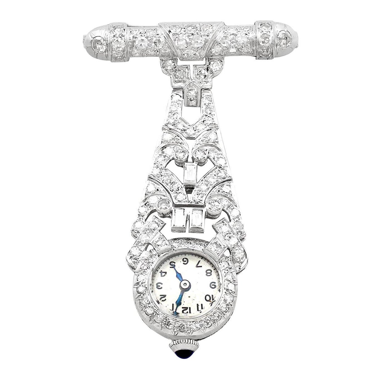 Vintage Art Deco 2,04 Karat Diamant und Platin Damen Fob Uhr CIRCA 1940