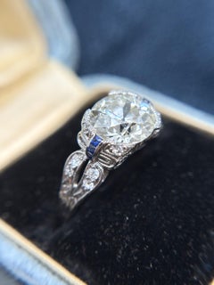 Vintage Art Deco 2.05 Karat Old European Cut Diamant Platin Verlobungsring