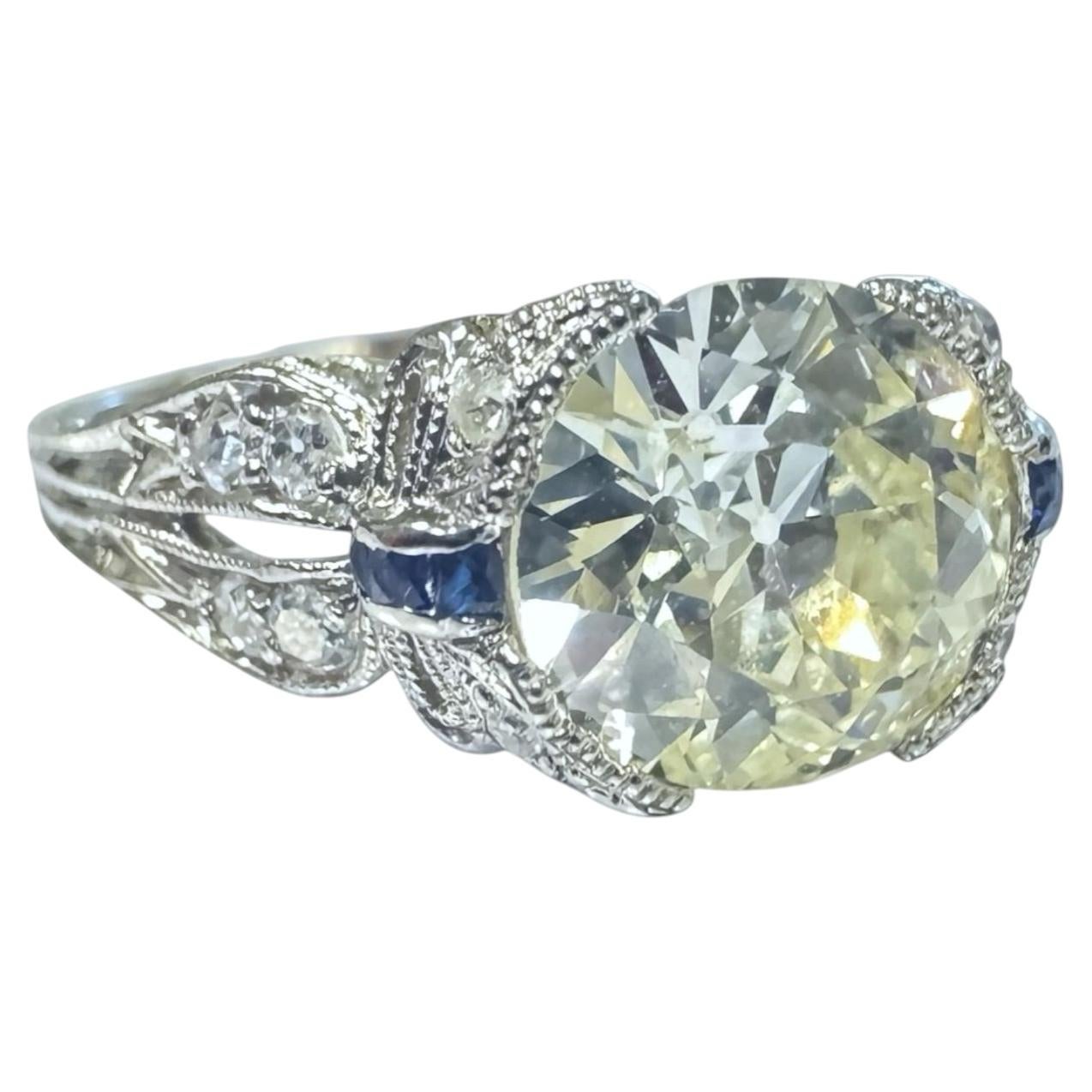 Anillo de Compromiso de Platino Art Decó Vintage de 2.05 Quilates con Diamante Viejo de Corte Europeo