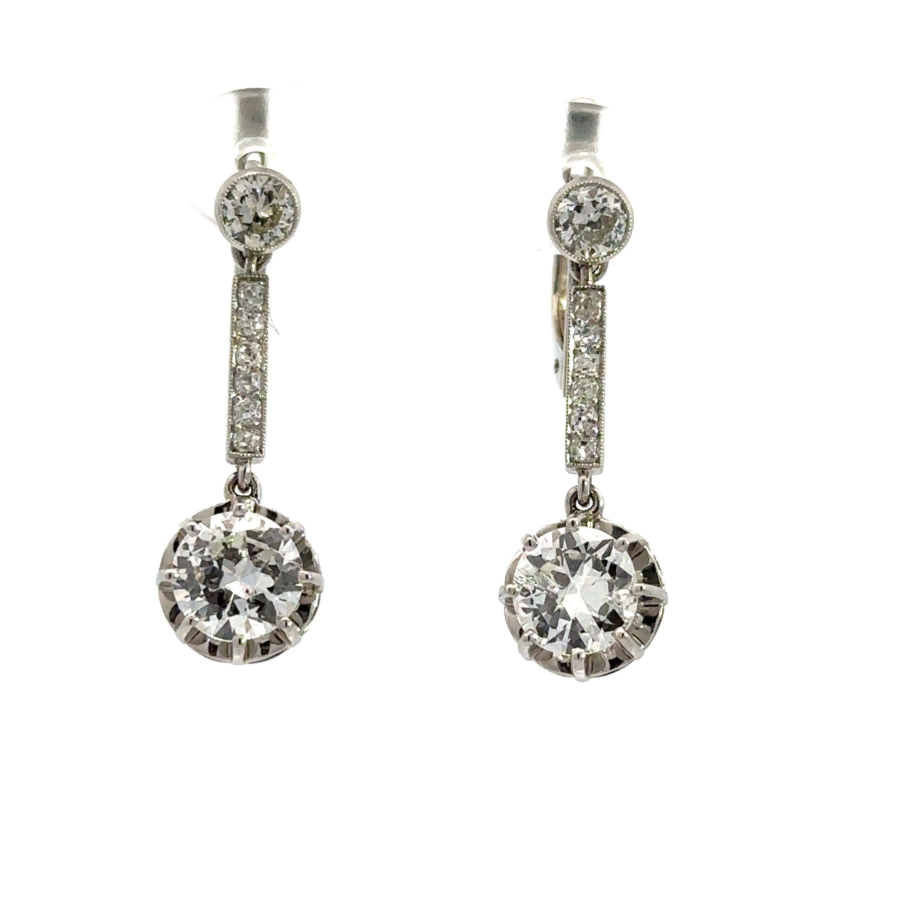 Vintage Art Deco 2.4CT Diamond Platinum Drop Earrings 3
