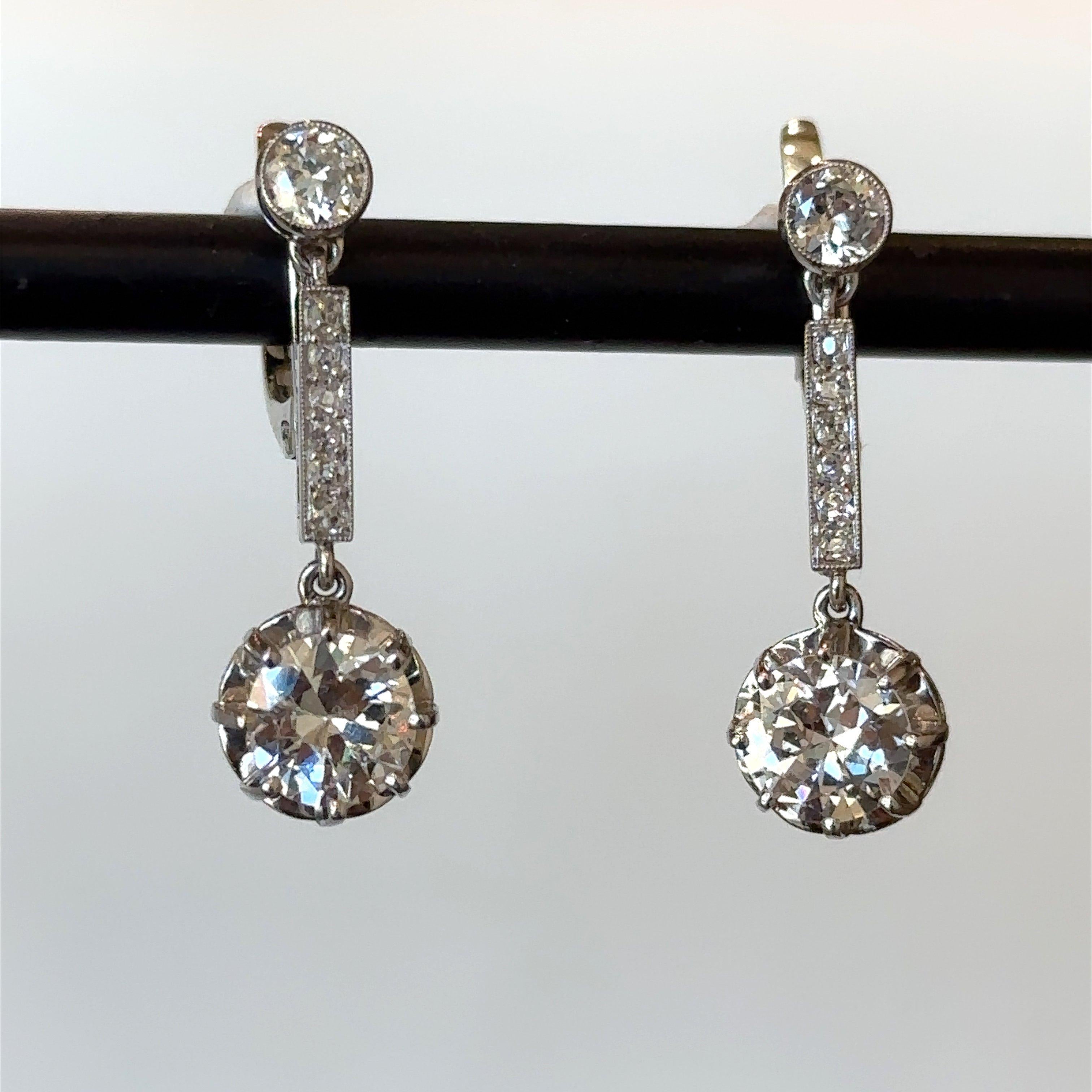Vintage Art Deco 2.4CT Diamond Platinum Drop Earrings 4