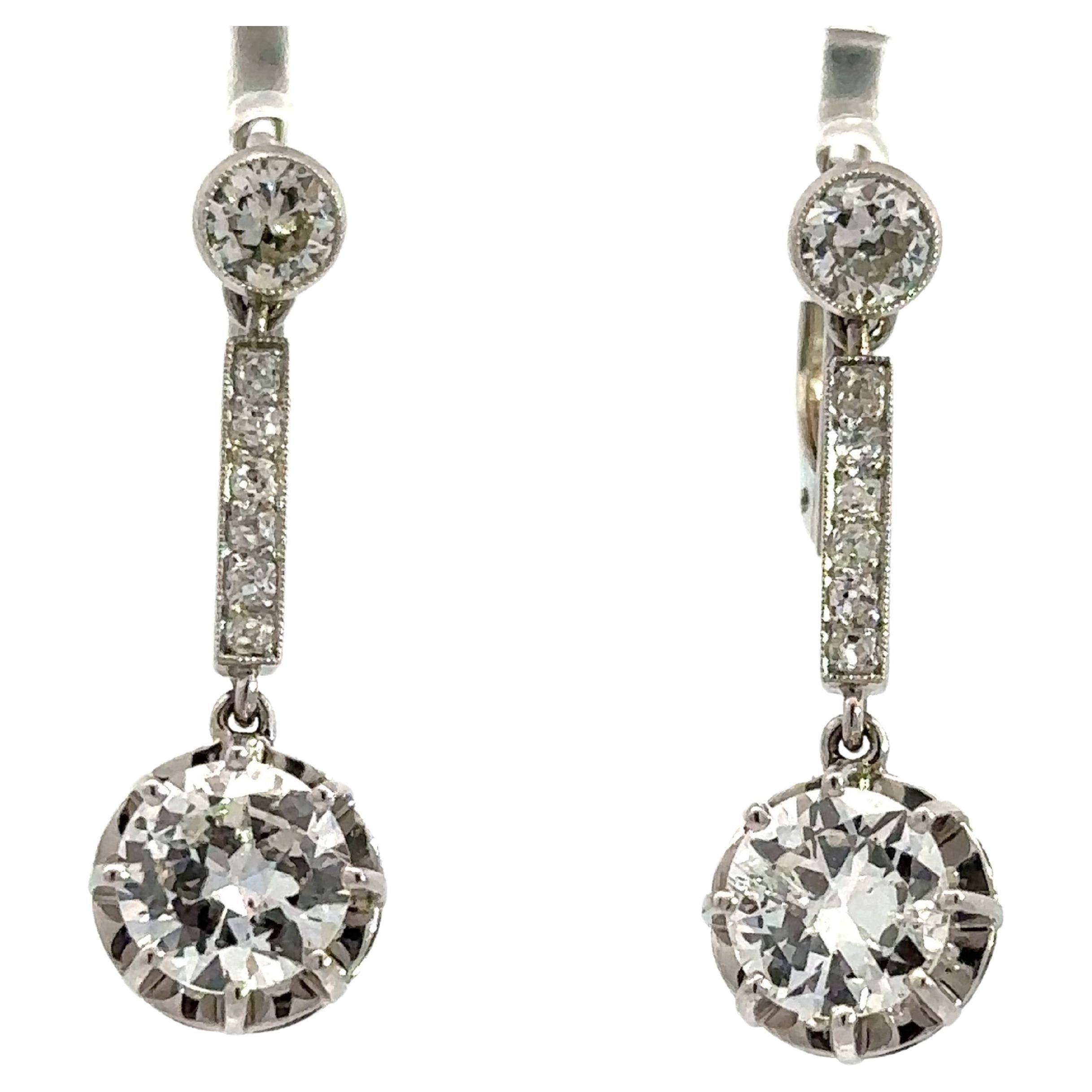Vintage Art Deco 2.4CT Diamond Platinum Drop Earrings