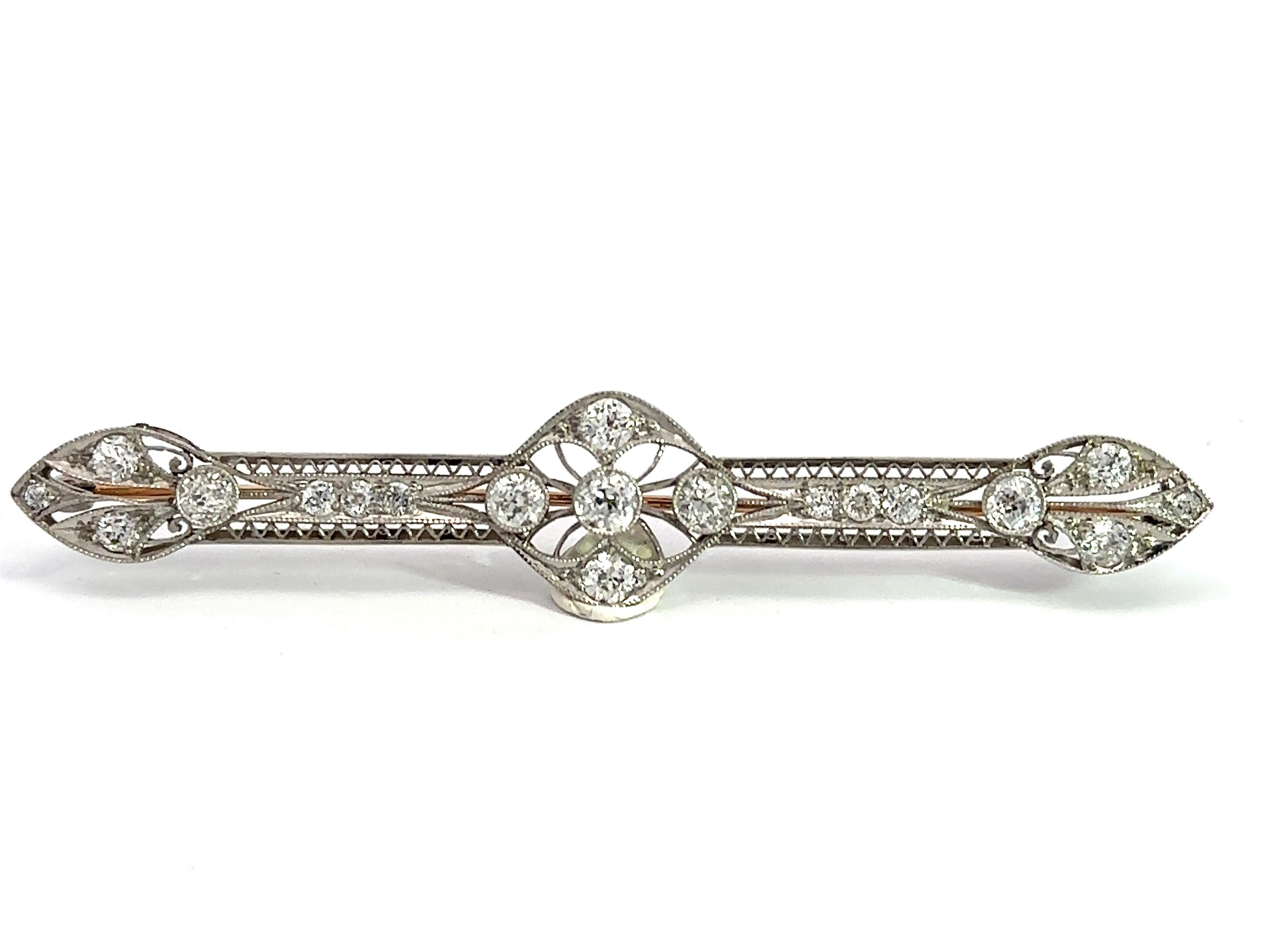 Vintage Art Deco 2CT Diamond Platinum Brooch Lapel Pin For Sale 5
