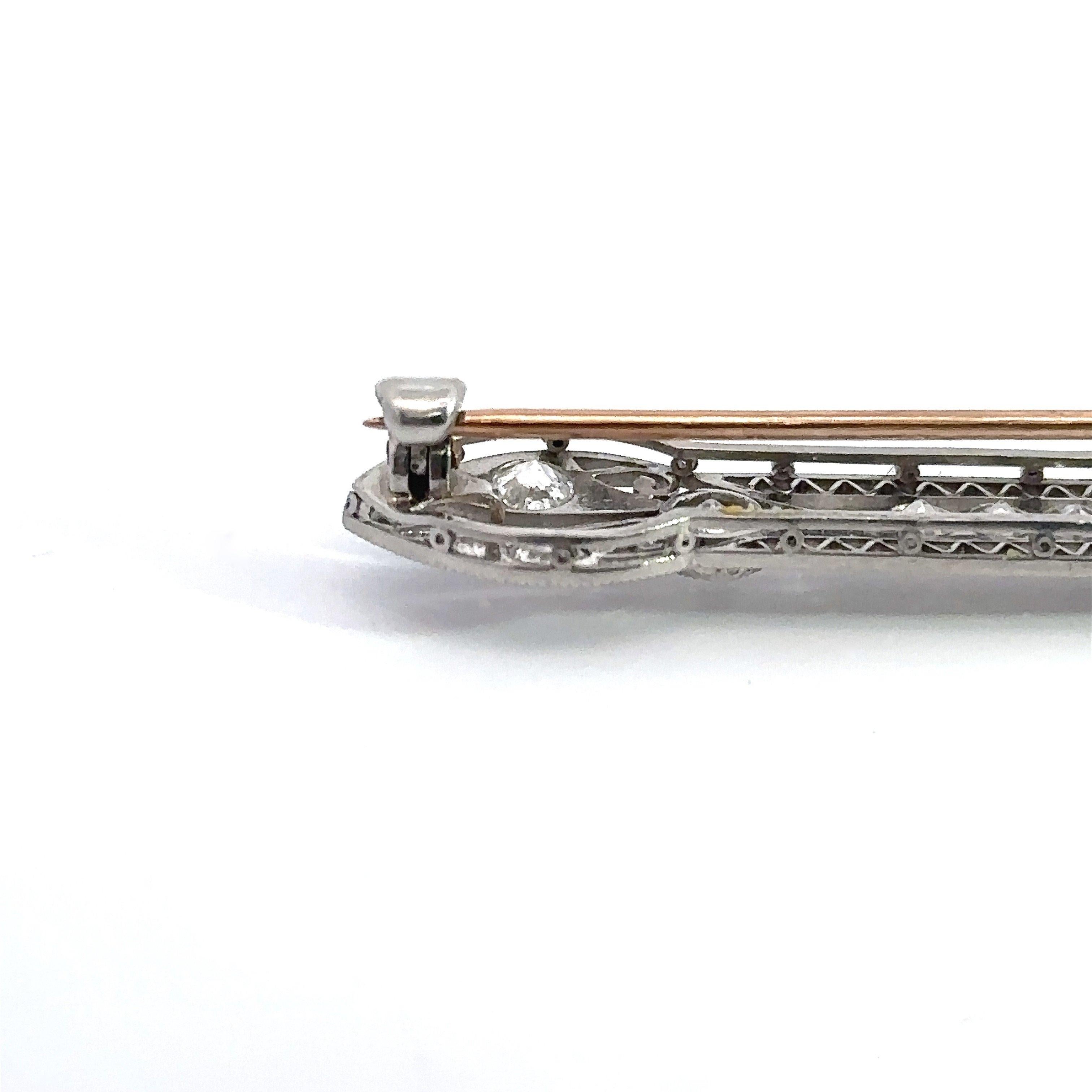 Vintage Art Deco 2CT Diamond Platinum Brooch Lapel Pin For Sale 1