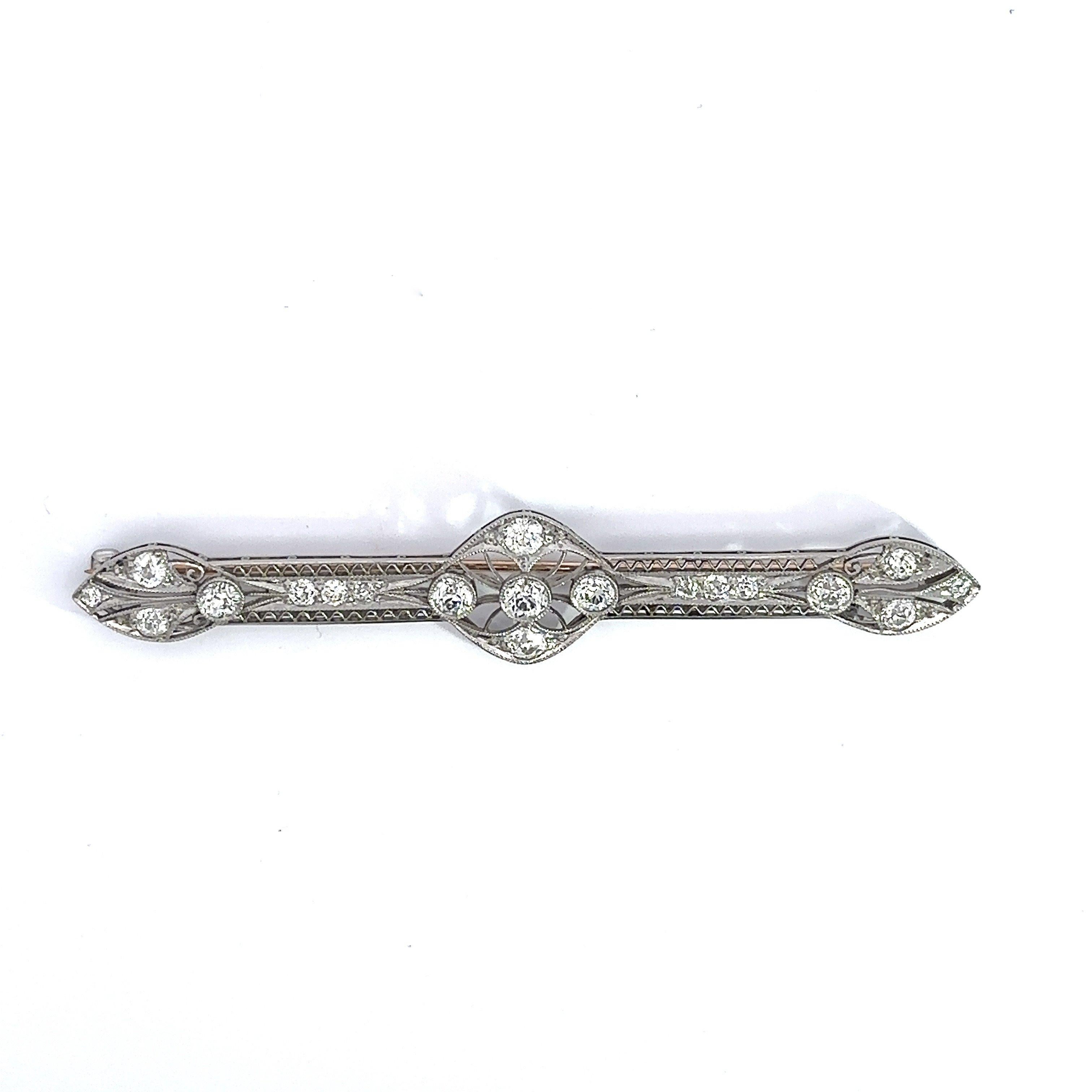 Vintage Art Deco 2CT Diamond Platinum Brooch Lapel Pin For Sale 2