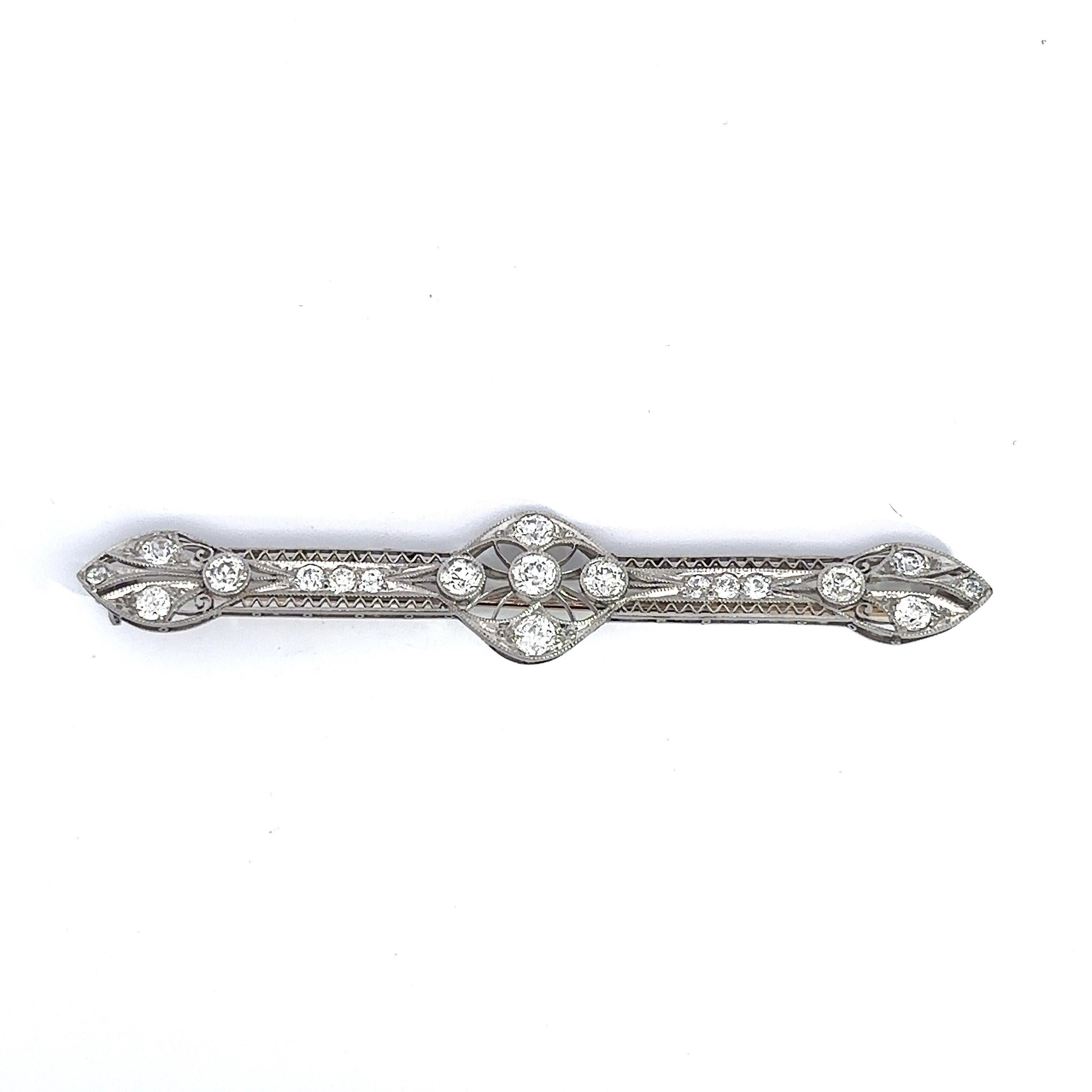 Vintage Art Deco 2CT Diamond Platinum Brooch Lapel Pin For Sale 3