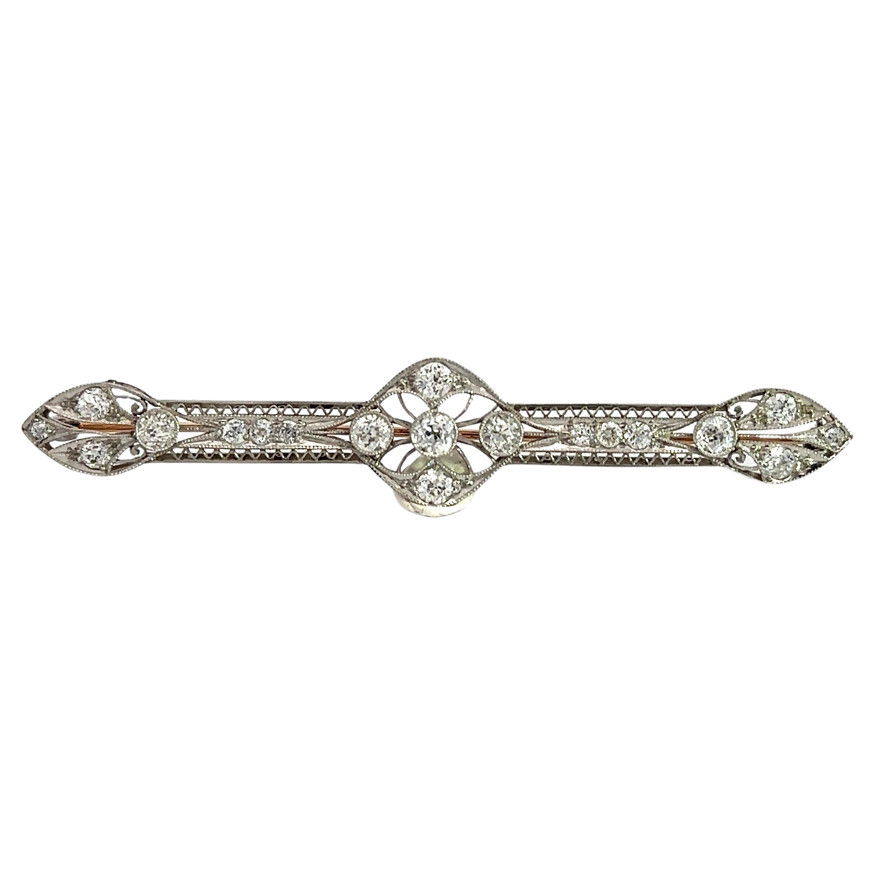 Vintage Art Deco 2CT Diamond Platinum Brooch Lapel Pin For Sale
