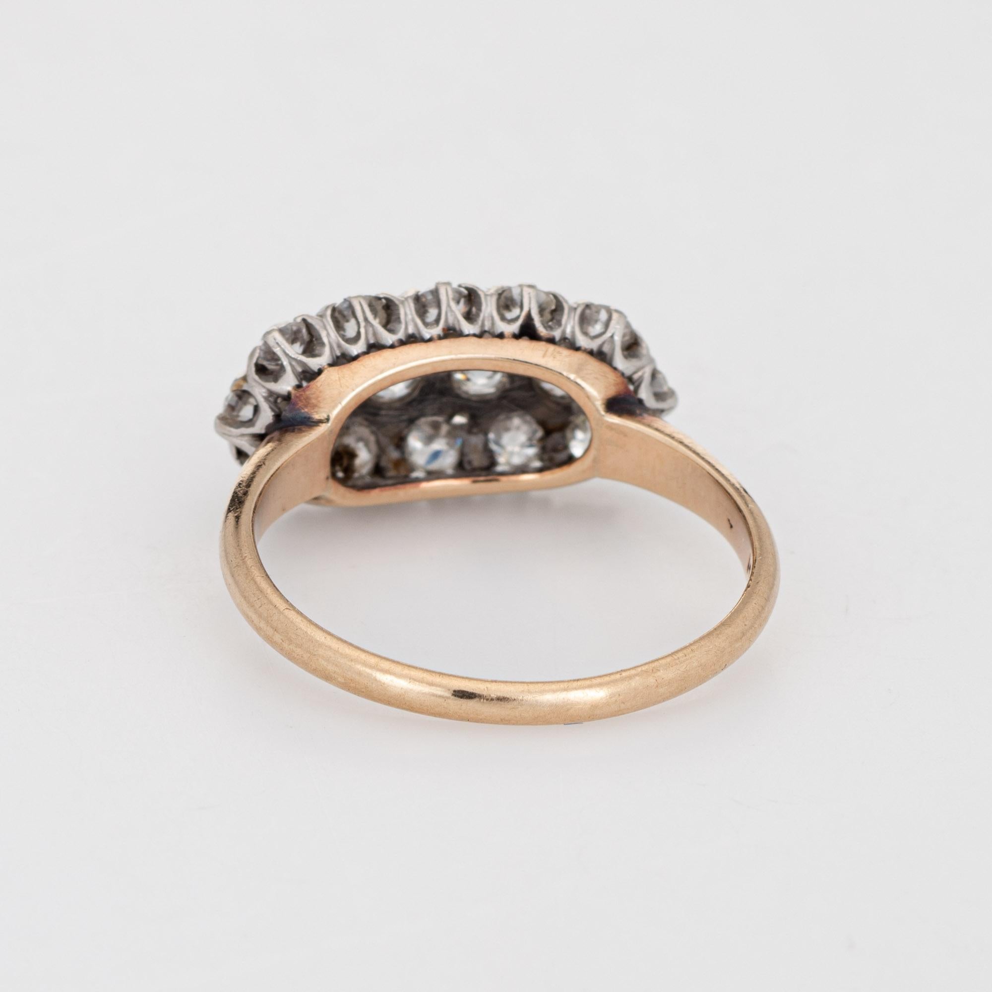 Women's Vintage Art Deco 3 Row Diamond Ring Old Mine Cuts 14k Gold Platinum Jewelry 7.25