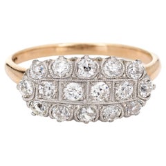 Vintage Art Deco 3 Row Diamond Ring Old Mine Cuts 14k Gold Platinum Jewelry 7.25