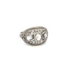 Vintage Art Deco 3 Stone Diamond Platinum Halo Ring