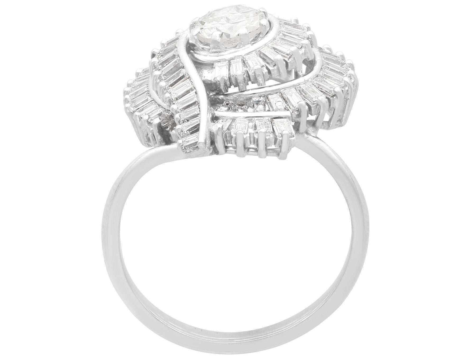 Round Cut Vintage 3.08 Carat Diamond and Platinum Cocktail Ring, Circa 1950 For Sale