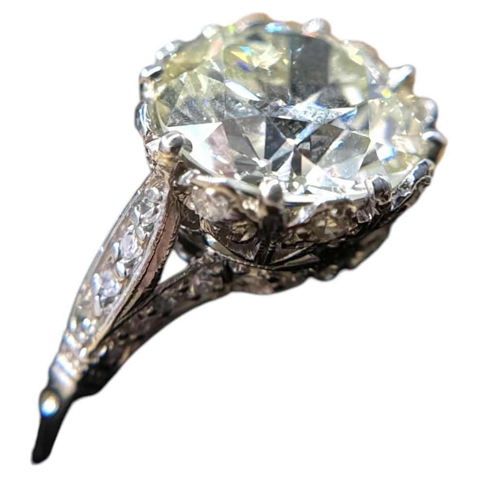 Vintage Art Deco 3.62 Carat Old European Cut Diamond Platinum Engagement Ring