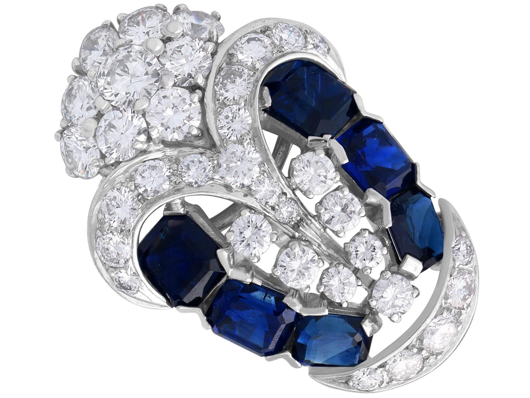 Square Cut Art Deco 3.78 Carat Sapphire and 4.21 Carat Diamond Platinum Earrings, 1940s