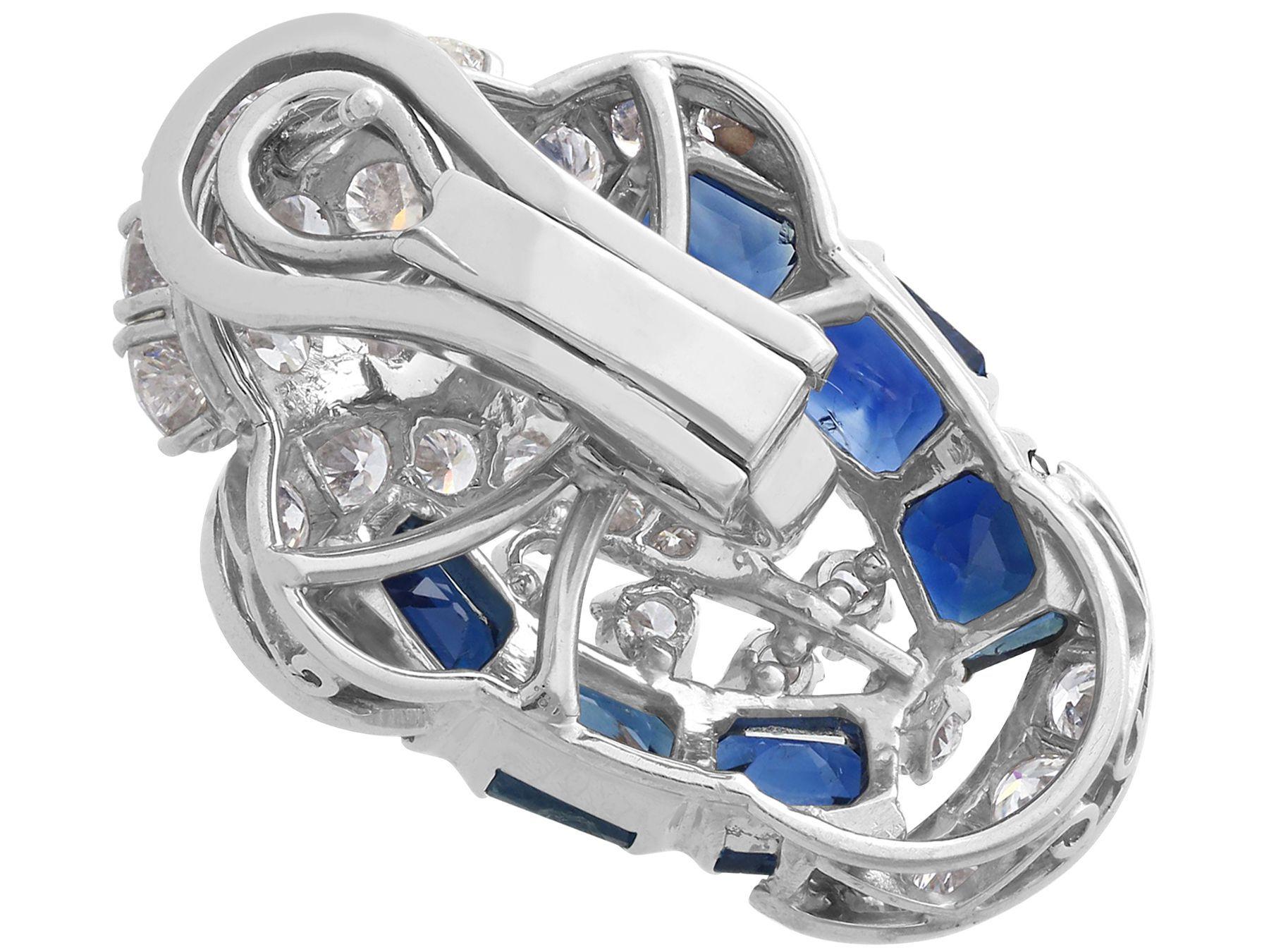 Women's or Men's Art Deco 3.78 Carat Sapphire and 4.21 Carat Diamond Platinum Earrings, 1940s