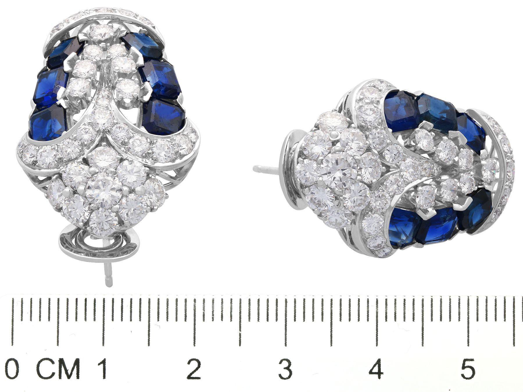 Art Deco 3.78 Carat Sapphire and 4.21 Carat Diamond Platinum Earrings, 1940s 2