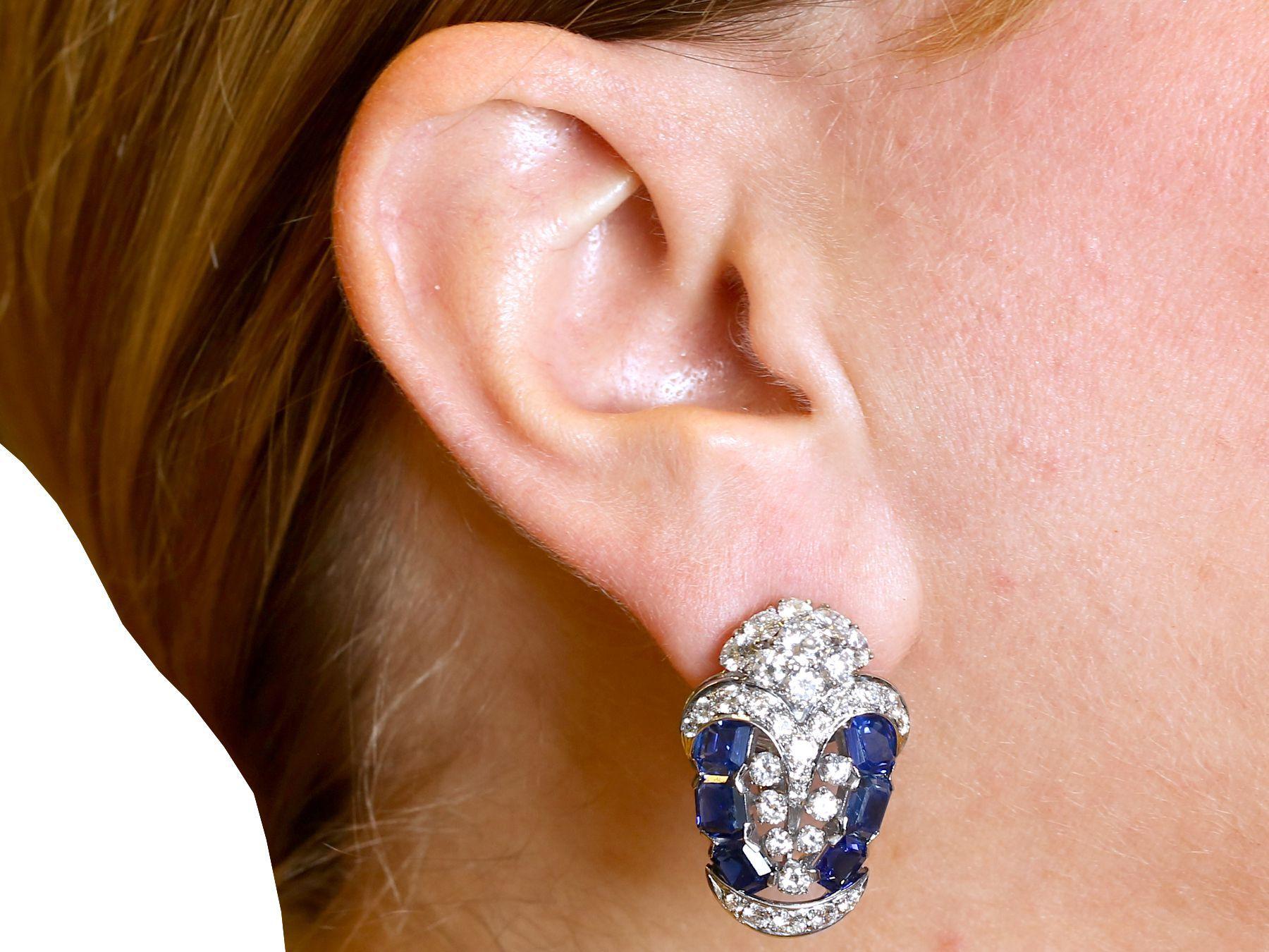 Art Deco 3.78 Carat Sapphire and 4.21 Carat Diamond Platinum Earrings, 1940s 3