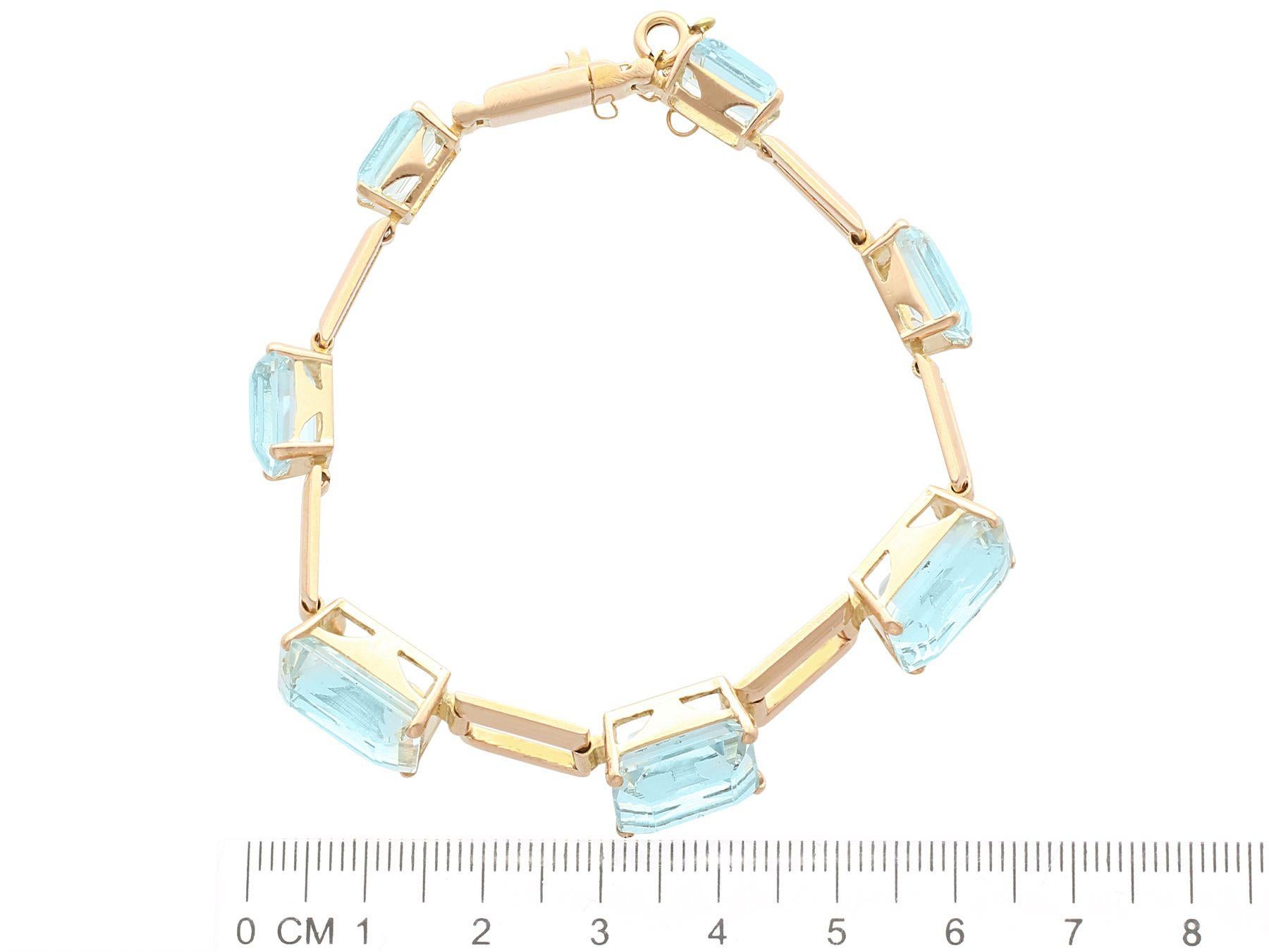 Emerald Cut Vintage Art Deco 39.87 Carat Aquamarine and 18K Yellow Gold Bracelet