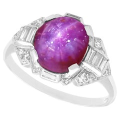Bague habillée Art déco vintage en platine avec rubis étoilé de 4,85 carats, diamants de 0,30 carat