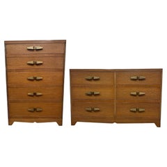 Vintage Art Deco 5-drawer and 6-drawer Dresser Set with Mid Century Design