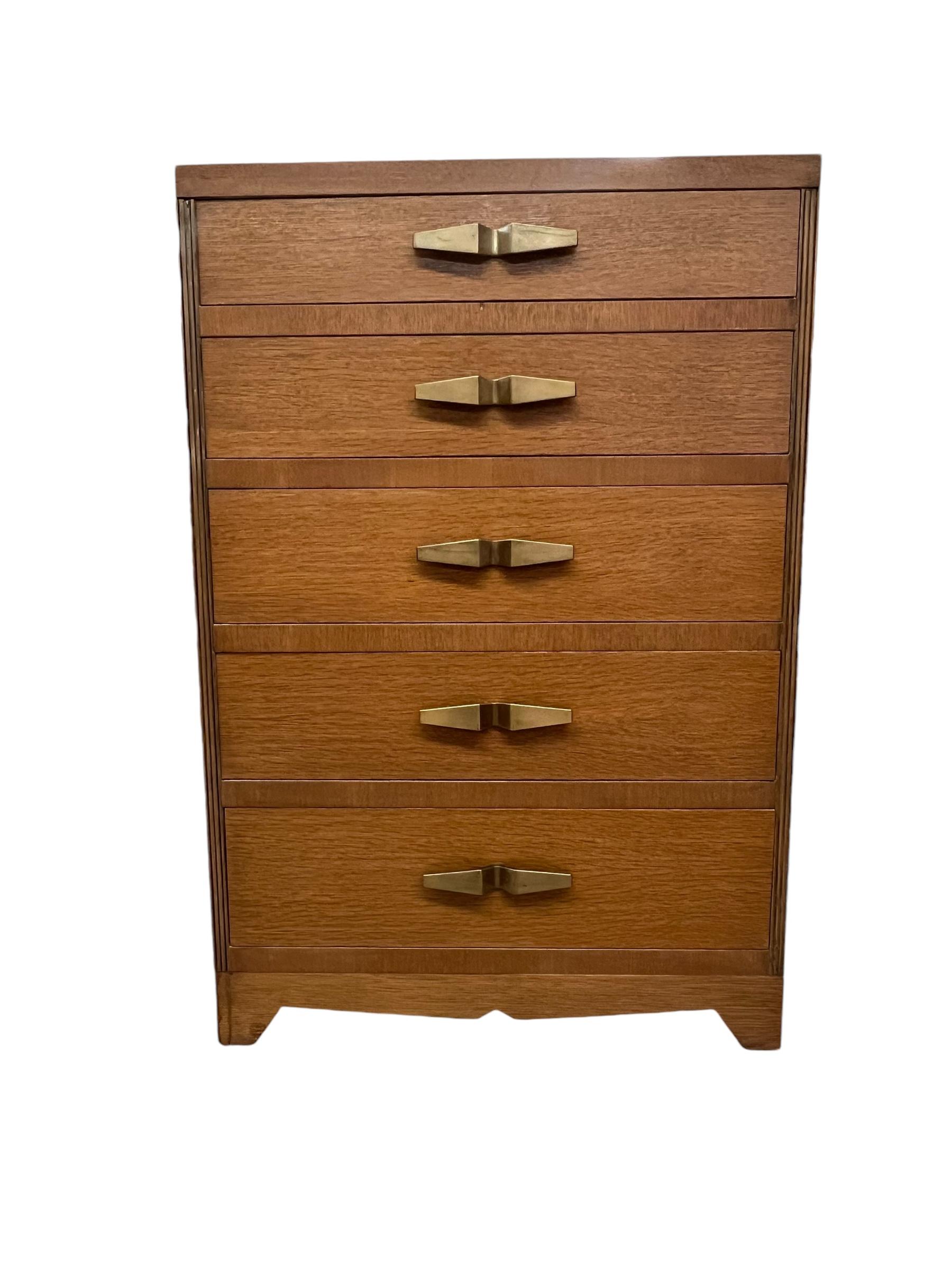 Vintage Art Deco 5 Drawer Dresser with Mid Century Design Elements In Good Condition For Sale In Seattle, WA
