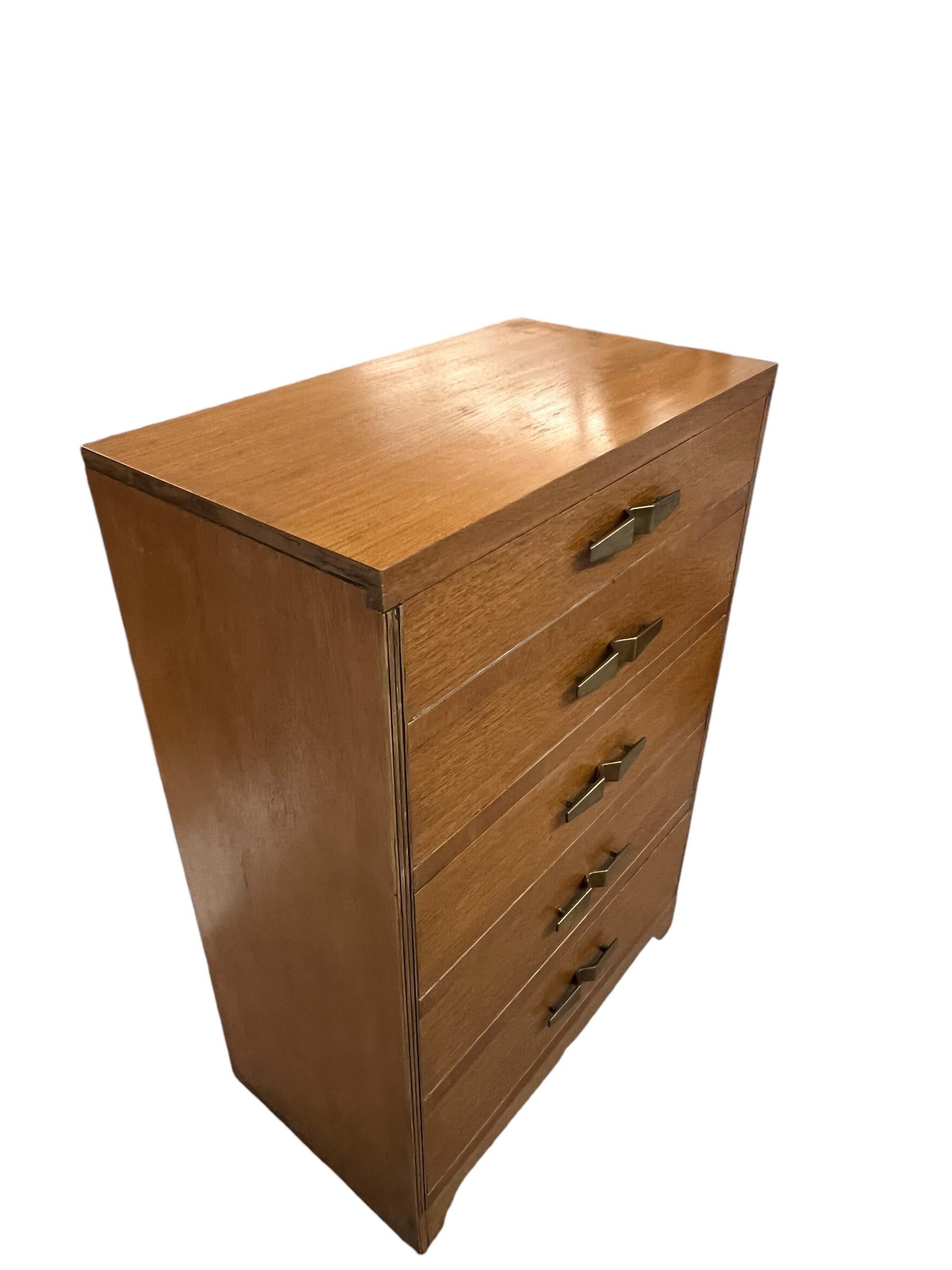 Mahogany Vintage Art Deco 5 Drawer Dresser with Mid Century Design Elements For Sale