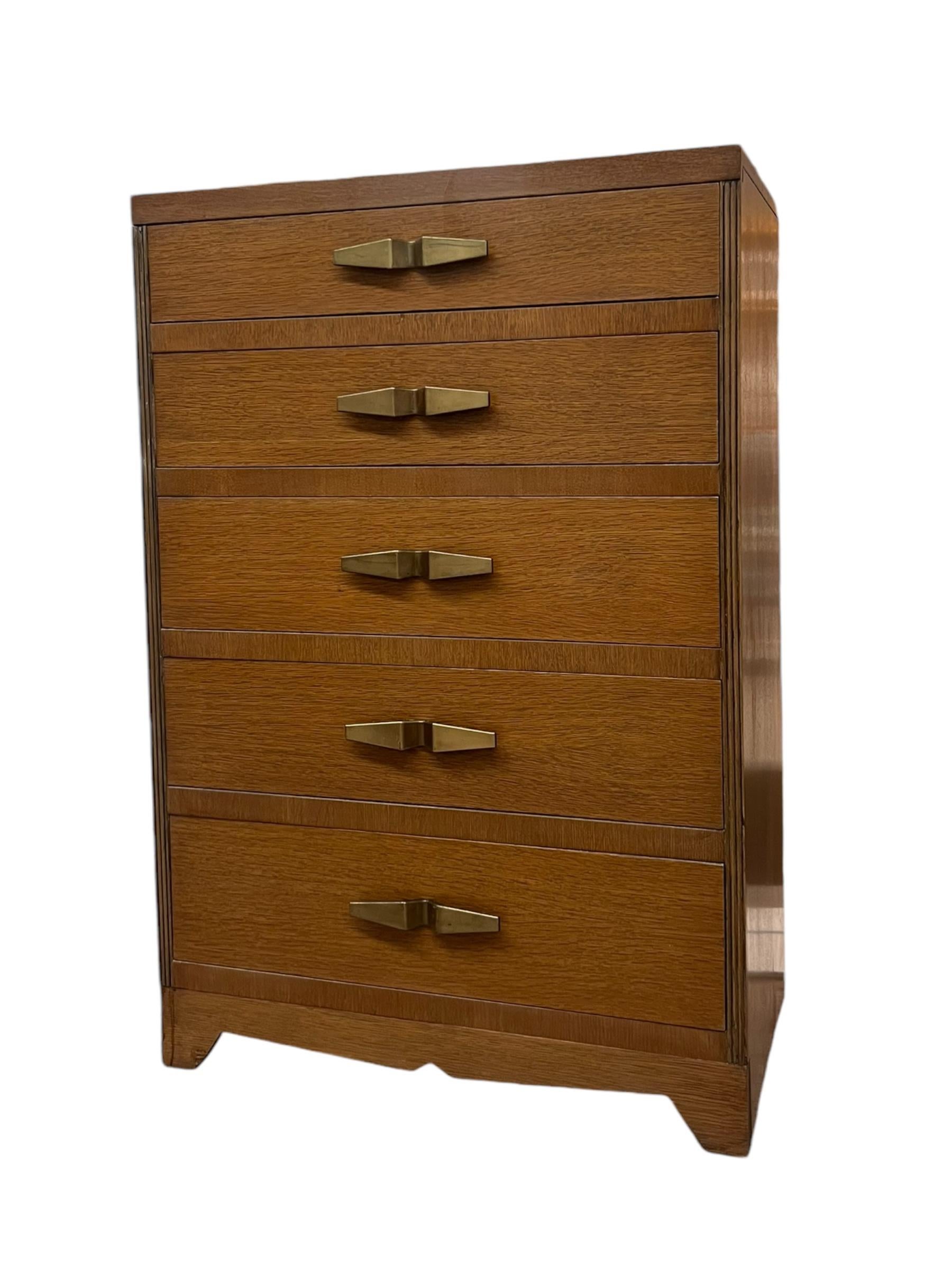 Vintage Art Deco 5 Drawer Dresser with Mid Century Design Elements For Sale 4