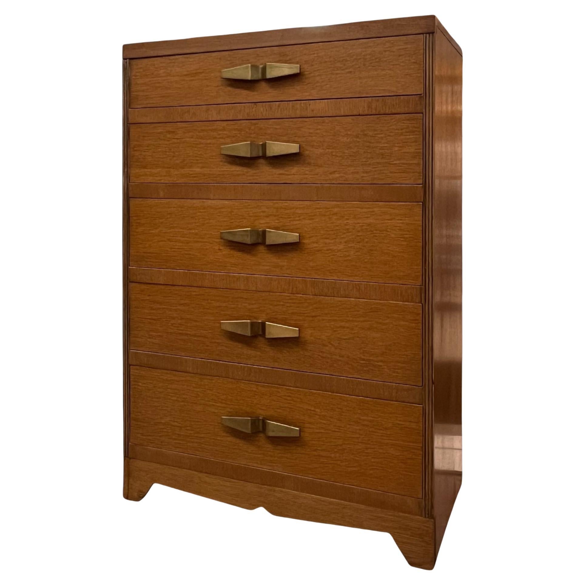 Vintage Art Deco 5 Drawer Dresser with Mid Century Design Elements For Sale