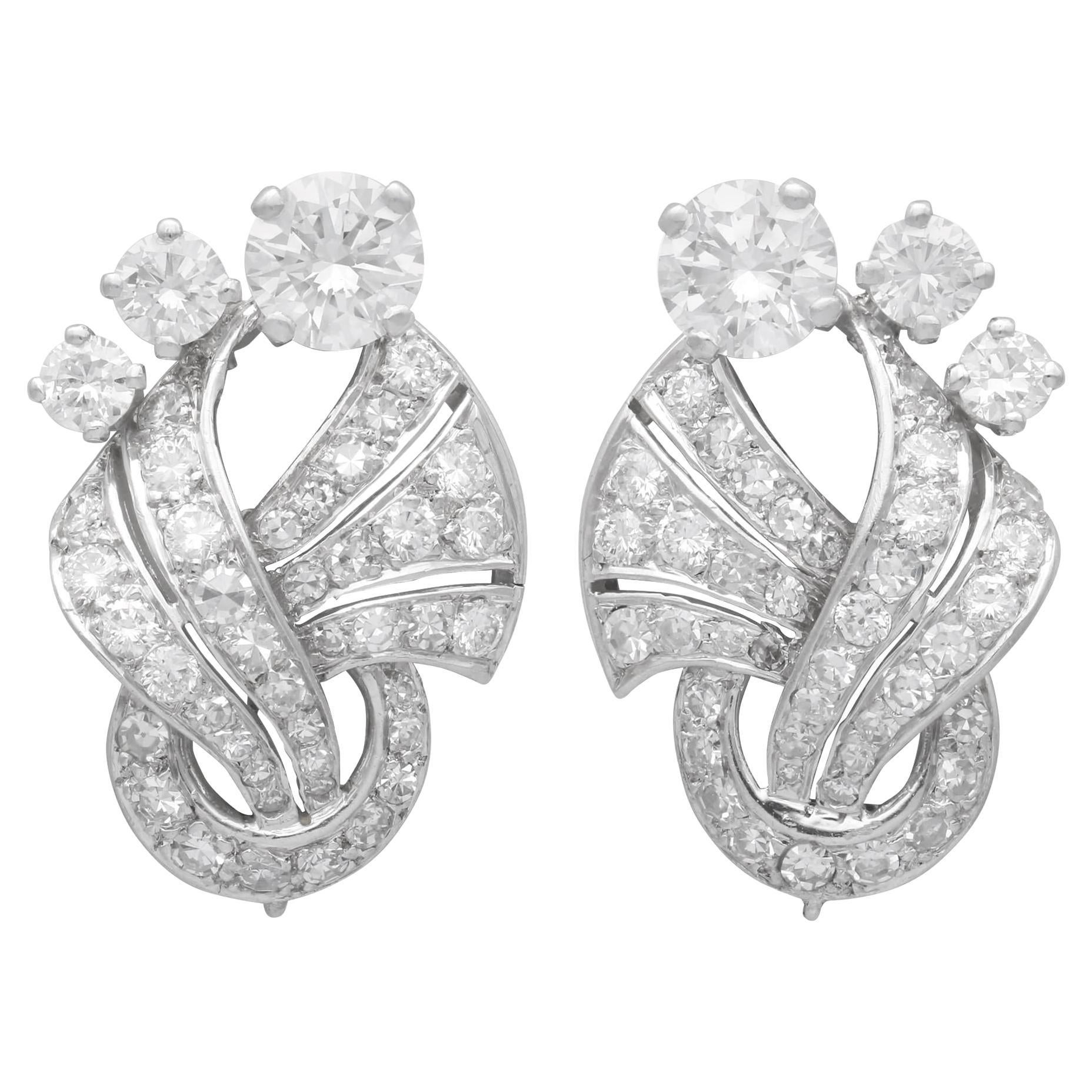 Vintage Art Deco 5.09 Carat Diamond and Platinum Earrings Circa 1950