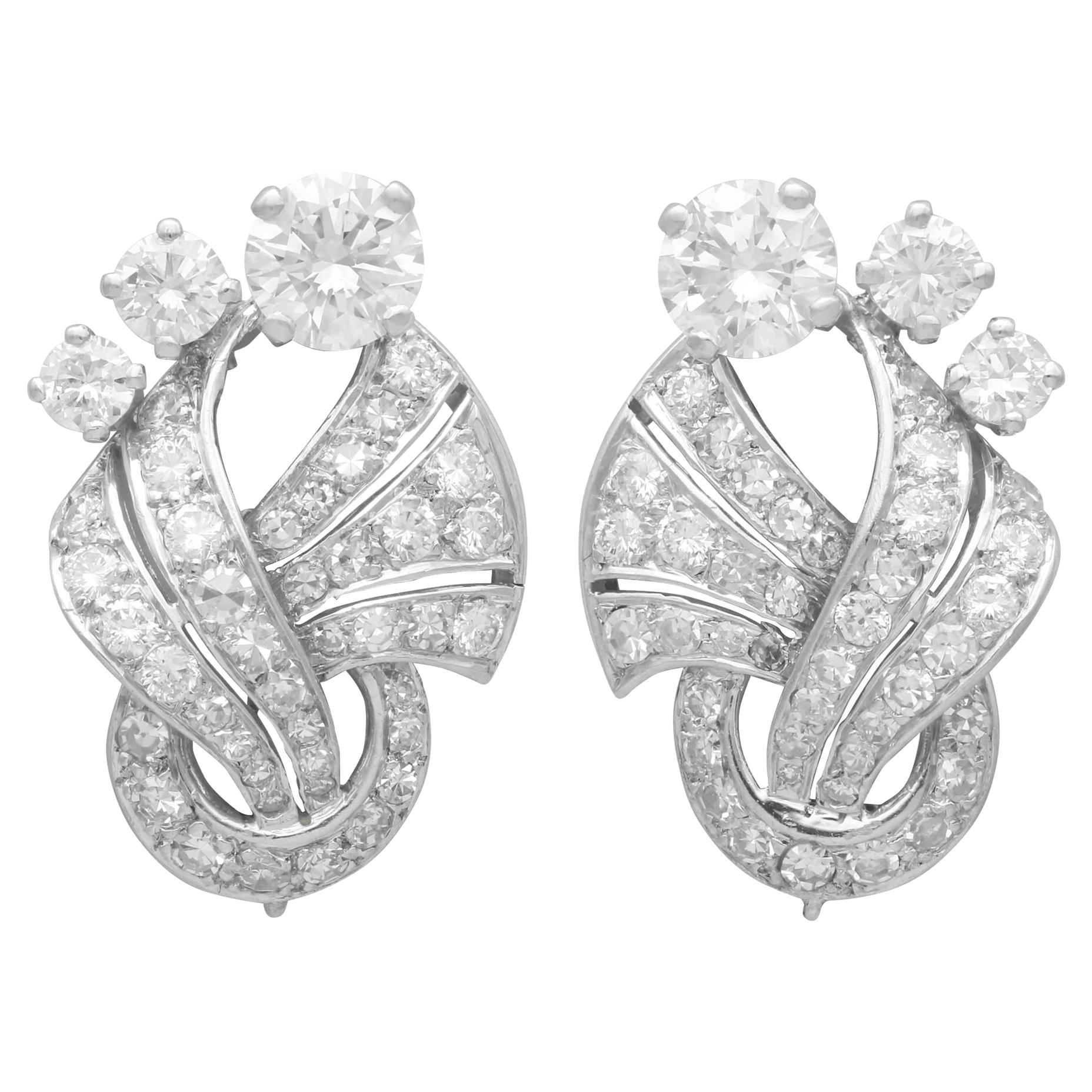Boucles d'oreilles Vintage Art Deco 5.09 Carat Diamant et Platine Circa 1950