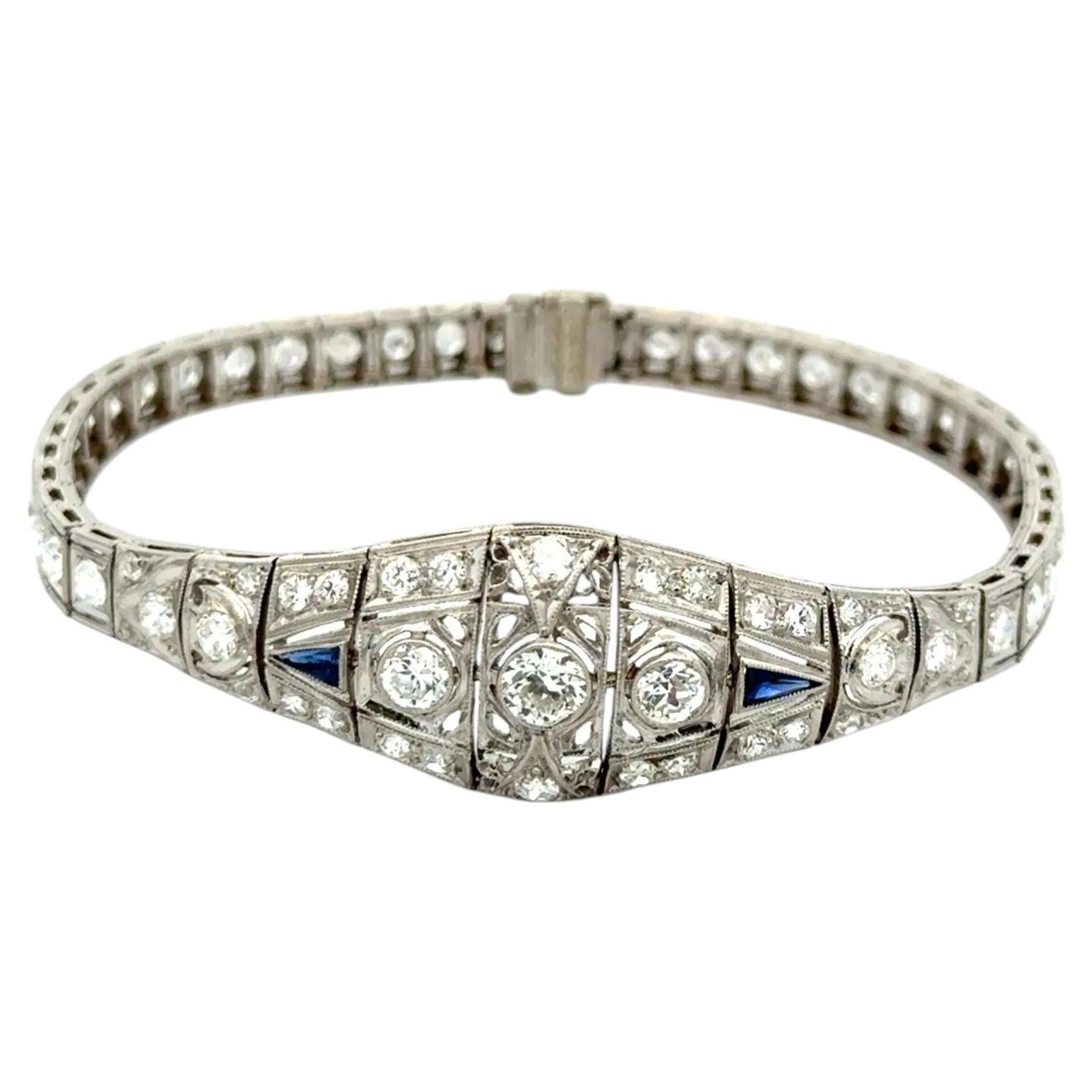 Vintage Art Deco 5.10tcw OEC Diamond Platinum Tapered Filigree Bracelet For Sale