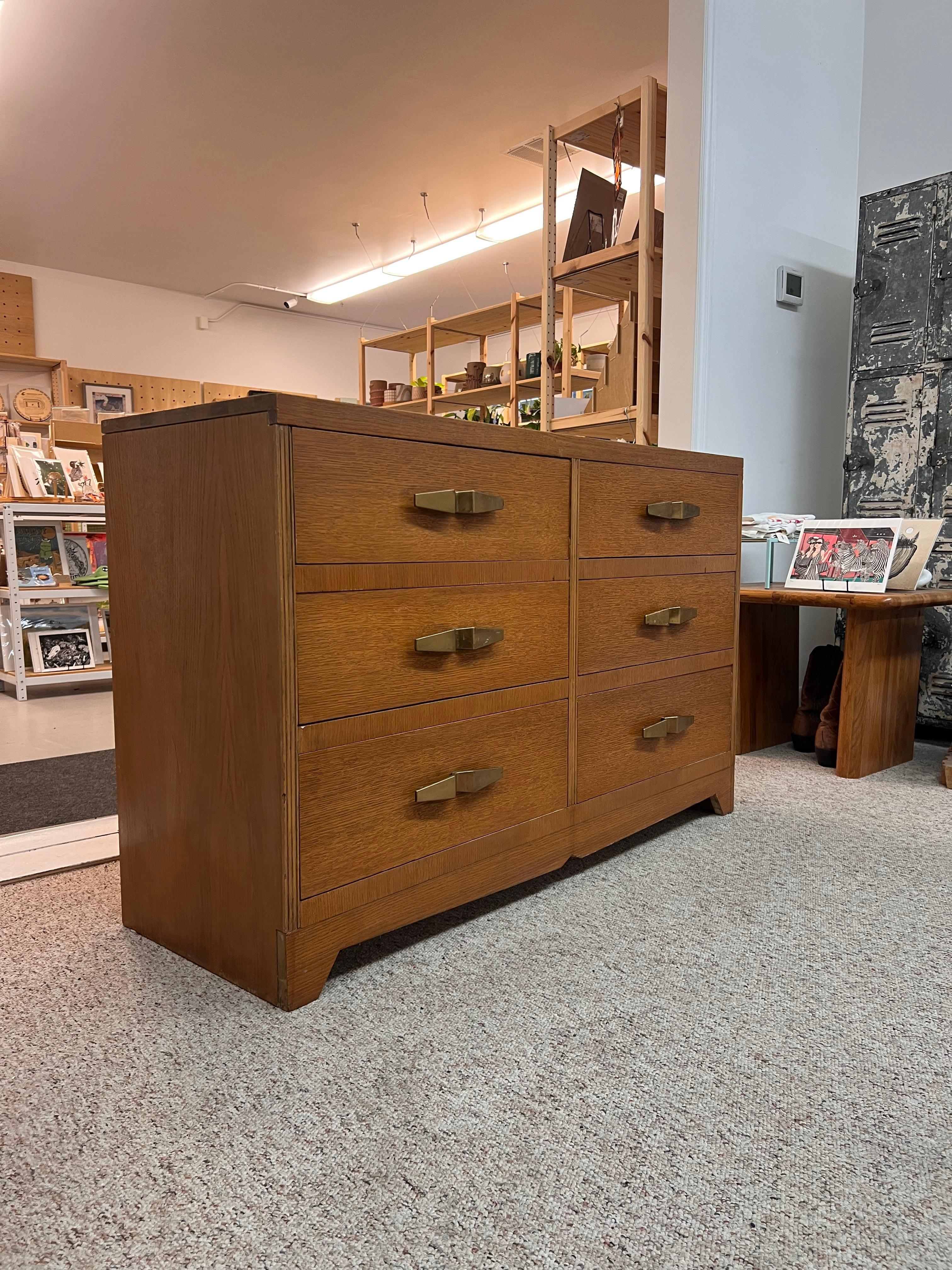 Vintage Art Deco 6 Drawer Dresser with Mid Century Design Elements In Good Condition For Sale In Seattle, WA
