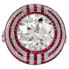Vintage Art Deco 6.05 Carat Old European Cut Diamond Ruby Platinum Ring