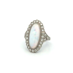 Vintage Art Deco 6,50 Karat Australischer Opal und Diamant Platin Cocktail Ring