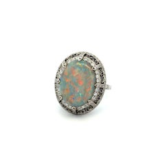 Vintage Art Deco 6.86 Carat Dark Grey Opal and Diamond Platinum Cocktail Ring