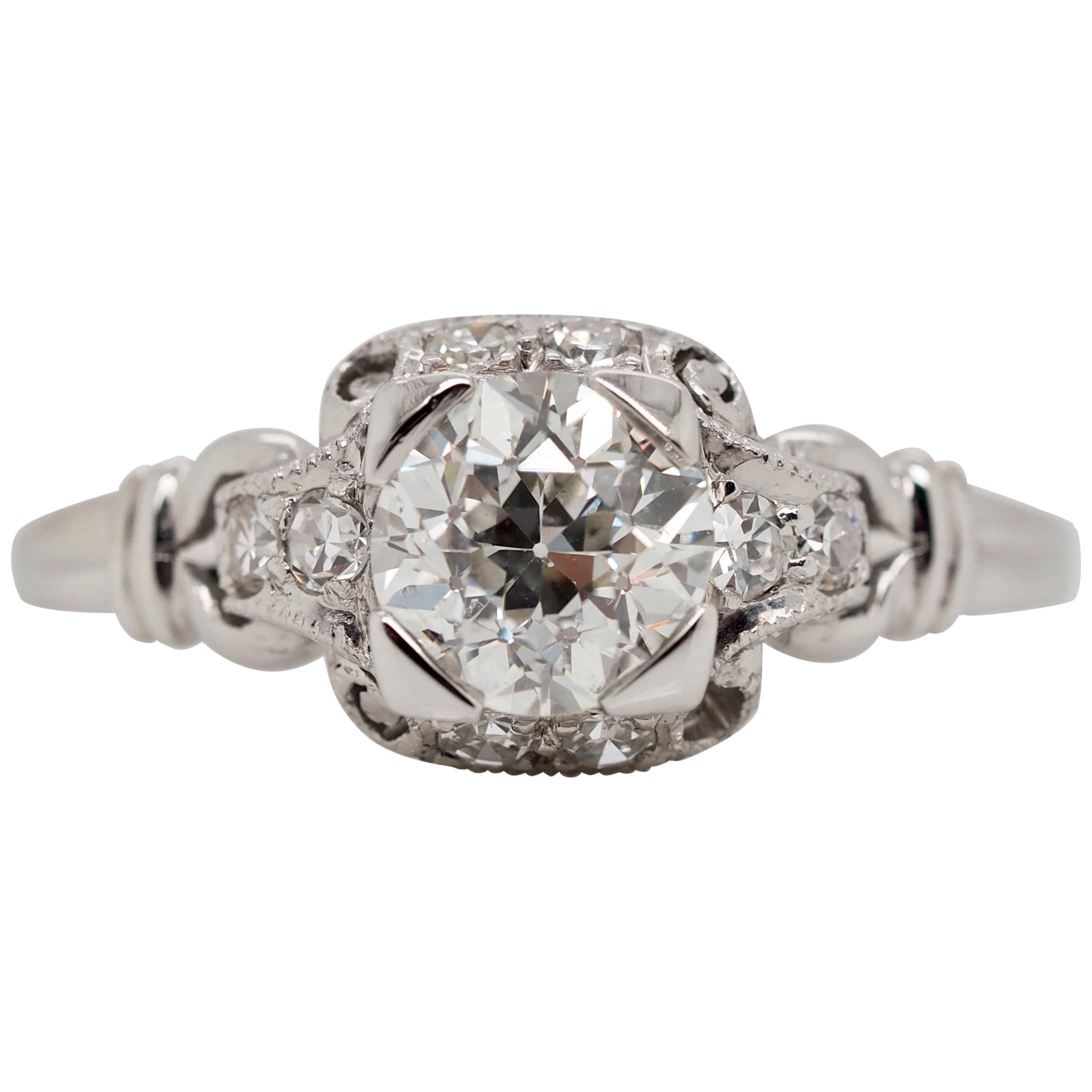 Vintage Art Deco .82 Carat Diamond Platinum Engagement Ring
