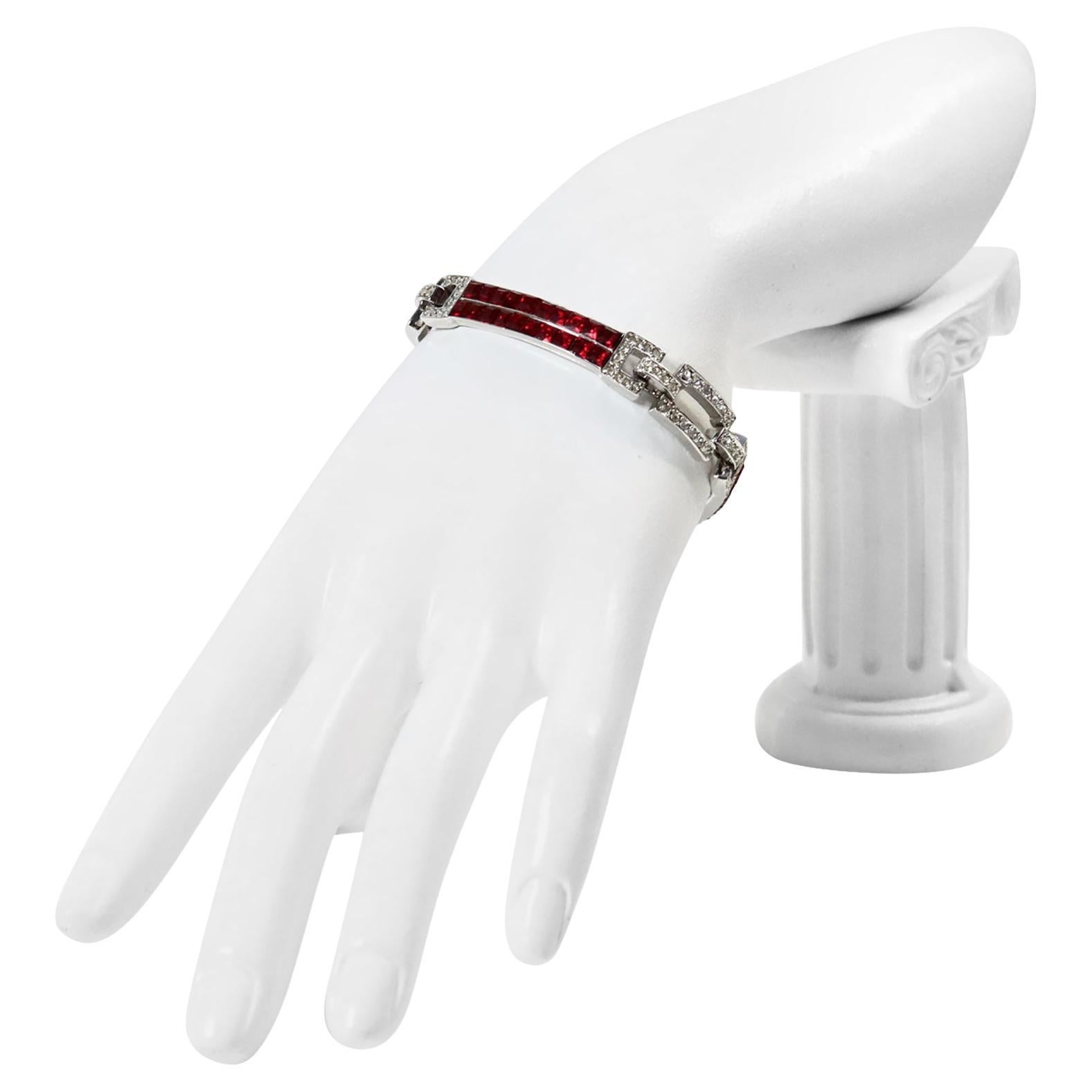 Bracciale vintage Art Deco 89 rosso e con diamanti, circa anni 
80