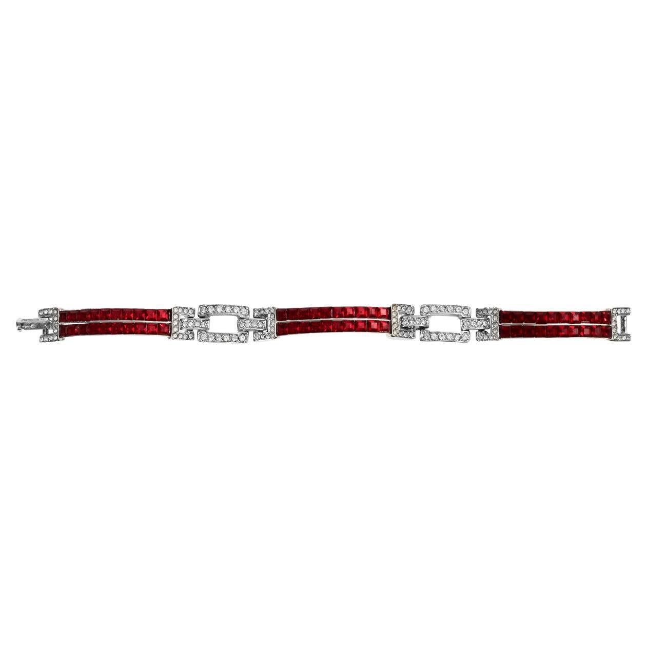 Vintage Art Deco 89 Red and Diamante Bracelet Circa 1980s