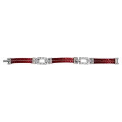 Retro Art Deco 89 Red and Diamante Bracelet Circa 1980s