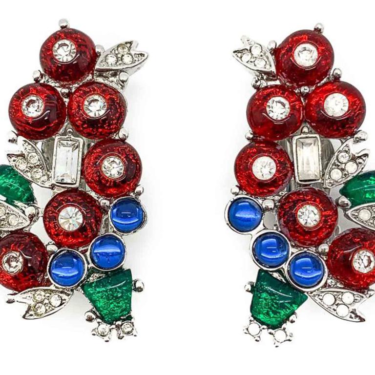 Vintage Art Deco '89 Tutti Frutti-Ohrringe 1980er im Zustand „Gut“ im Angebot in Wilmslow, GB