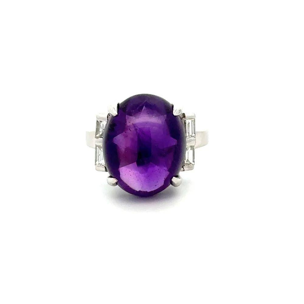 Vintage Art Deco 8.99 Carat Cabochon Amethyst and Baguette Diamond Platinum Ring For Sale 1