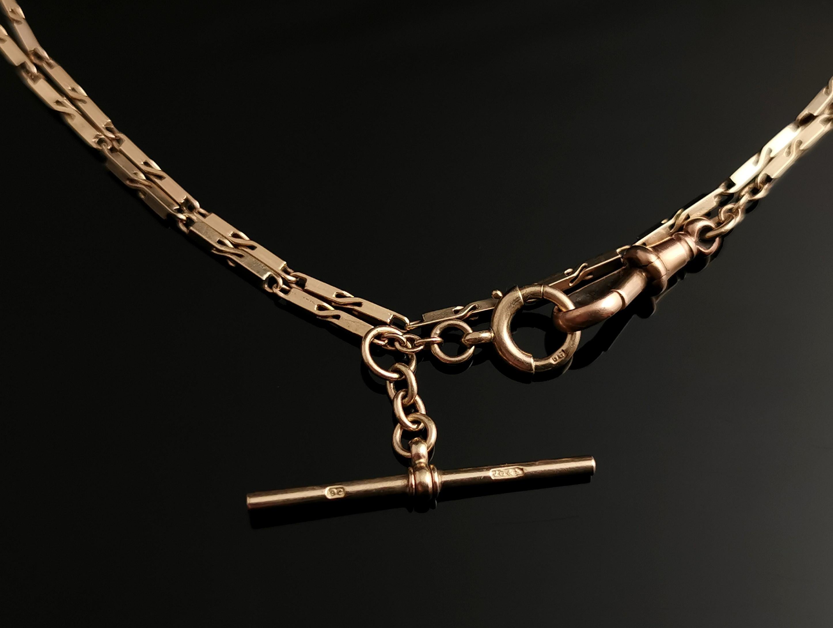 Vintage Art Deco 9 karat gold Albert chain, watch chain, necklace, Bar link 6