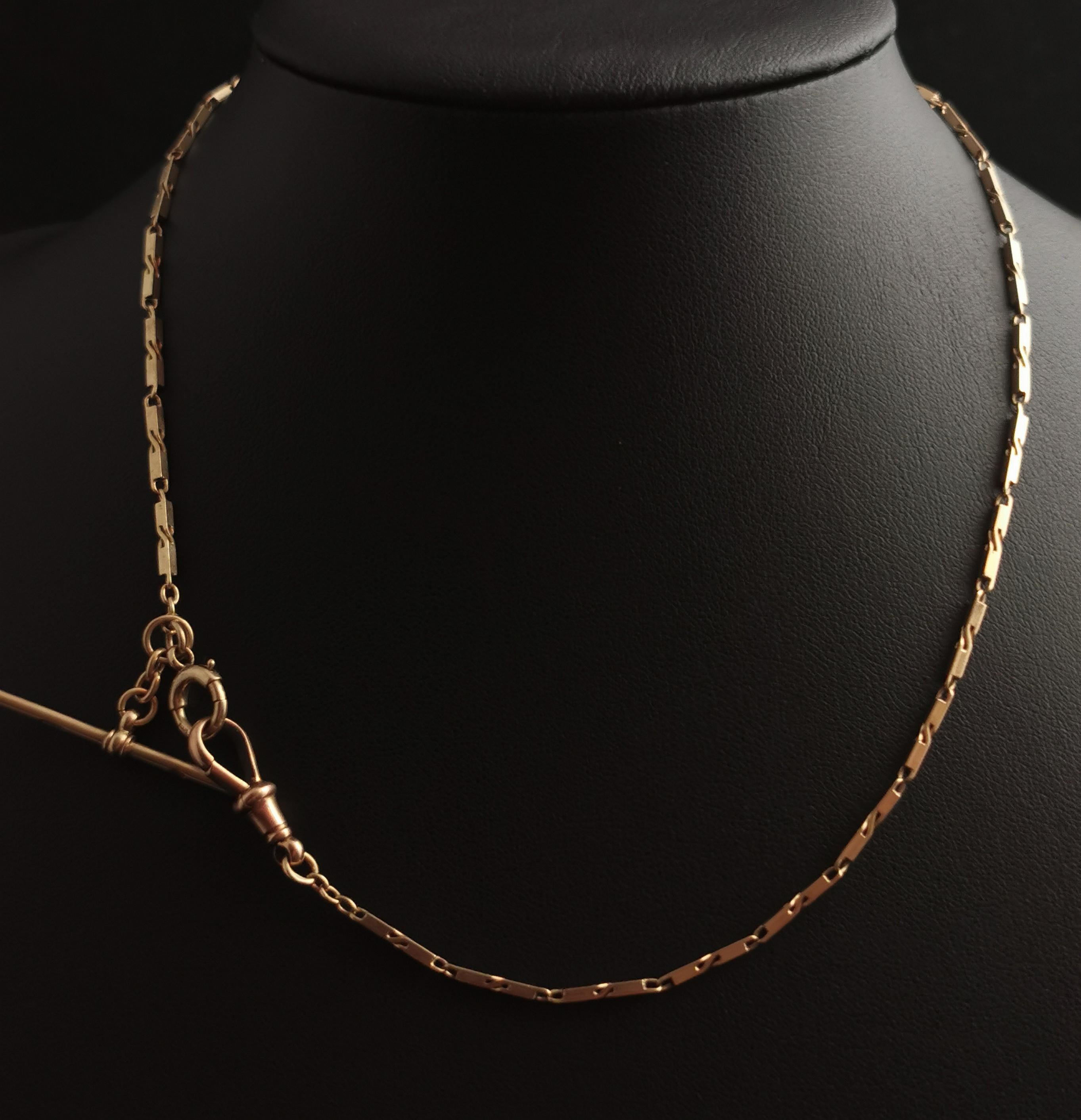 Vintage Art Deco 9 karat gold Albert chain, watch chain, necklace, Bar link 7