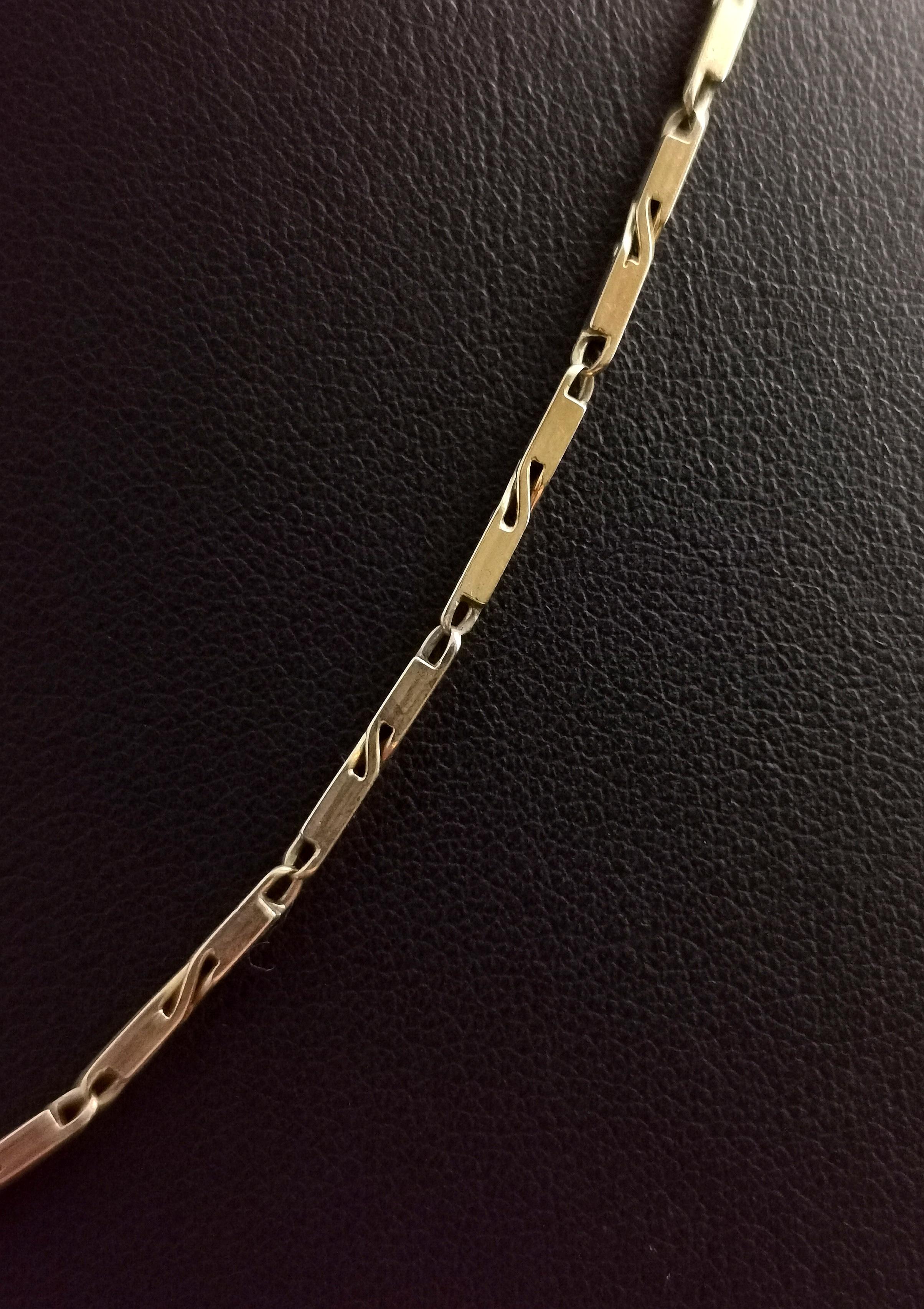 Vintage Art Deco 9 karat gold Albert chain, watch chain, necklace, Bar link 8